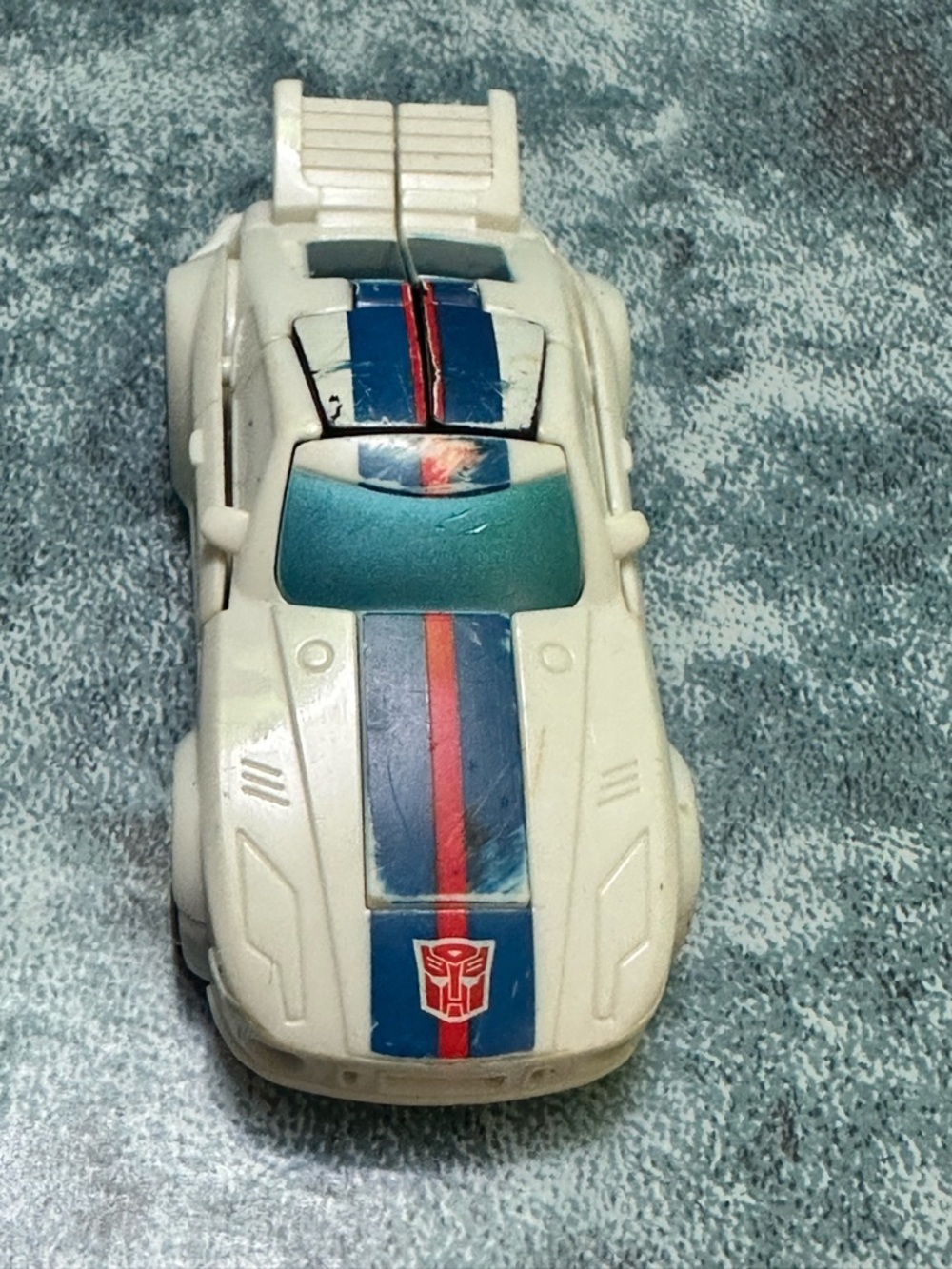 Hasbro Red and White Transformer Robot with Blue-Striped Race Car - Picture 5 of 6
